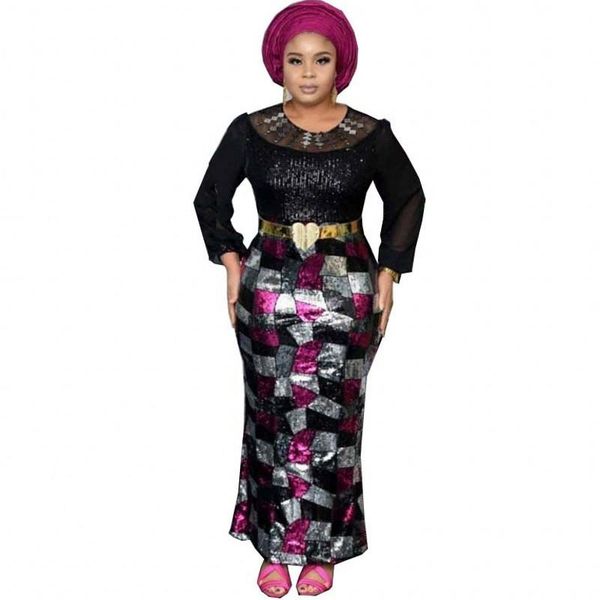 

ethnic clothing dashiki african dresses for women autumn fashion sequin evening dress long sleeve maxi rich bazin, Red