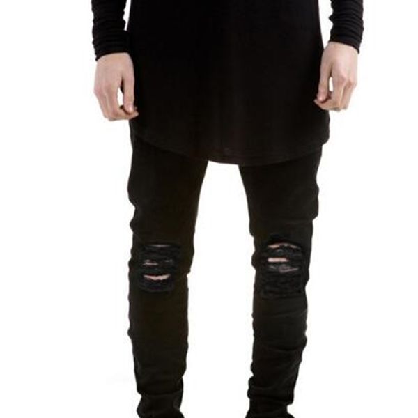 

mens high street holes destroyed denim jeans women fashion skinny washed stretch jeans slim ripped pencil pants long trousers biker pants, Blue