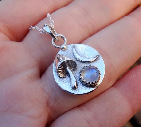 

chains vintage harajuku goth punk metal mushroom moon pendant chain choker necklace for women egirl cool hip hop trendy jewelry, Silver