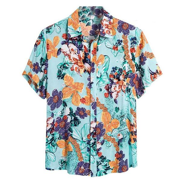 

summer mens holiday beach style short sleeve shirts flower printing hawaiian casual men shirt blouse loose fit men's, White;black