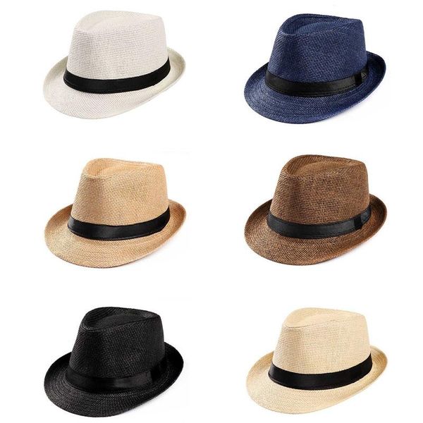 

women men fashion summer casual trendy beach sun straw panama jazz hat cowboy fedora cap 2021 arrival wide brim hats, Blue;gray