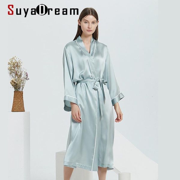 

women's sleepwear suyadream 100% natural silk women long robes satin belted healthy 2021 spring fall home wears kimono, Black;red