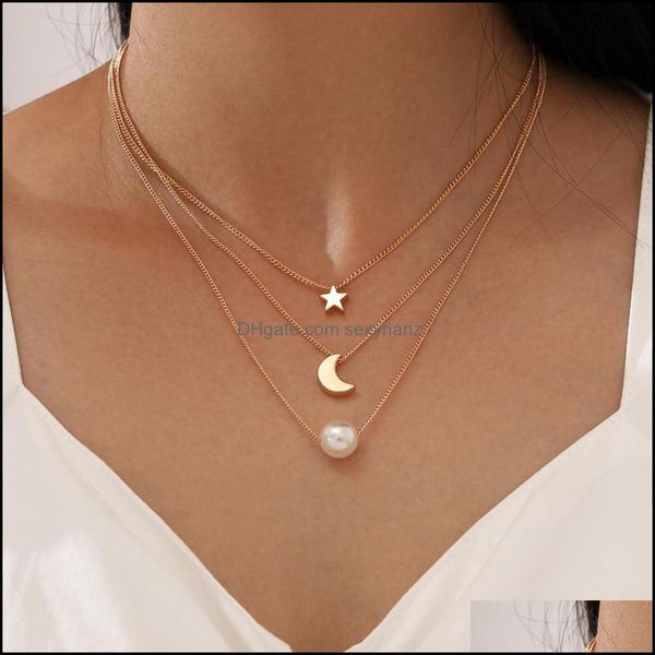 

pendant necklaces & pendants jewelry simple star moon necklace for women bijoux statement collier fashion drop delivery 2021 gxsvo, Silver