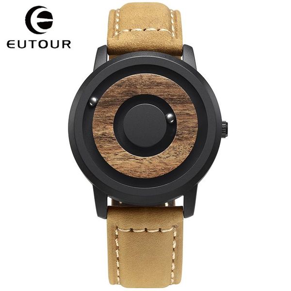

wristwatches real wood watch creative wooden dial men watches magnetic magnet metal ball eutour brand mens retro quartz male saat reloj, Slivery;brown