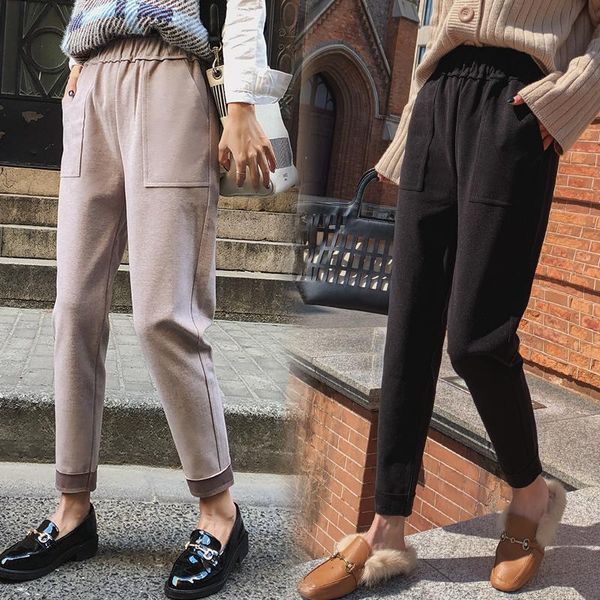 

women's pants & capris make winter turnip female foot trousers leisure cloth of tall waist loose haroun, Black;white