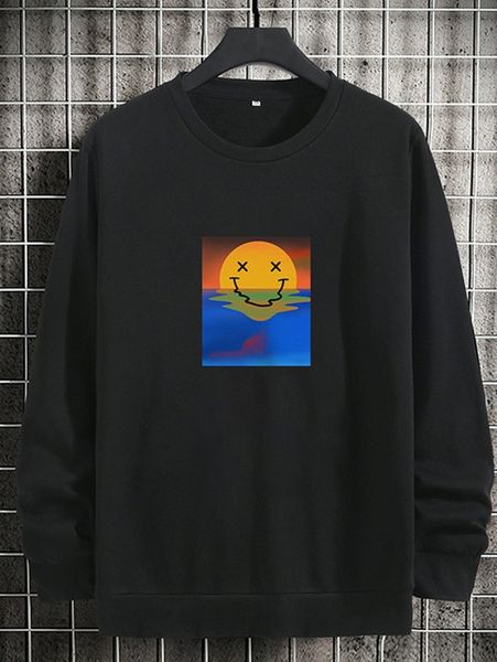 

men expression & sun print sweatshirt 022a#, Black