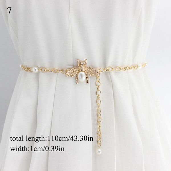 

110-120cm elegant women imitation pearl belts gold color metal chain clothing skirts sweaters accessories, Black;brown