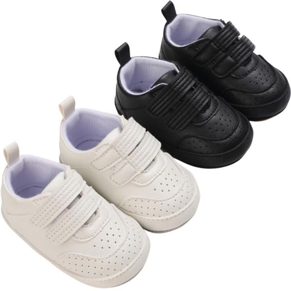 

first walkers baby shoes, toddler solid color walking shoes soft sole footwear for spring summer fall white/black 0-18 months