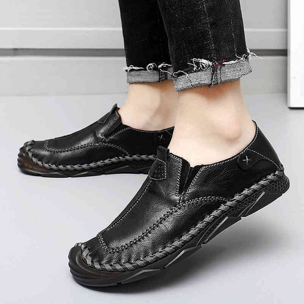 

dress shoes 2021fashion genuine leather casual comfortable loafers men moccasins breathable slip on walking male footwear 2g9t, Black