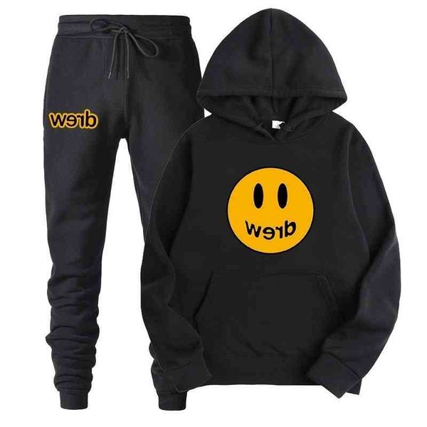 

justin bieber drew sweater set smiley face hoodie, Black