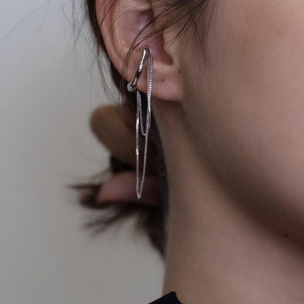 

hoop & huggie aomu 2021 1set design irregular round gold silver color metal chain tassel ear bone clip for women girls party jewelry gifts, Golden;silver