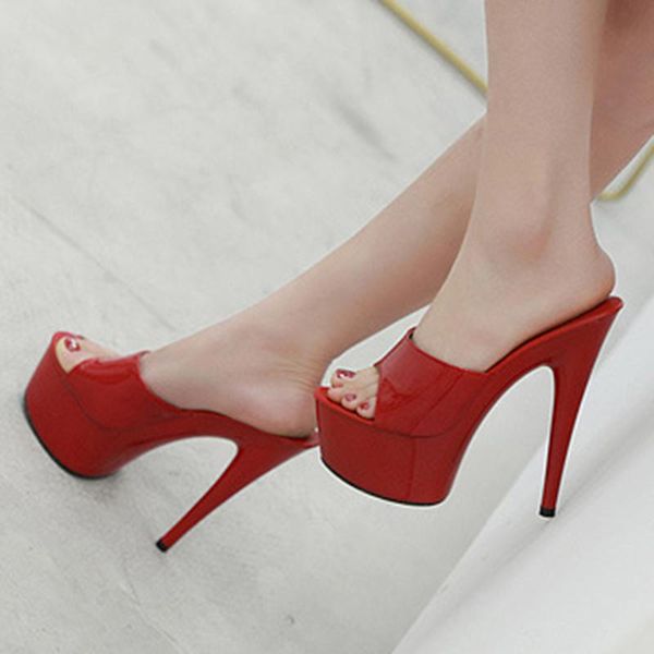 

slippers party women's special material sandals summer thick-soled high-heeled thick heel night, Black