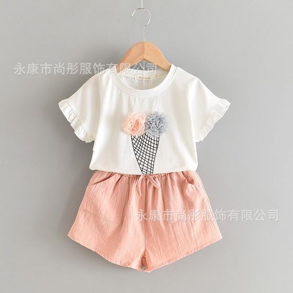 

clothing sets children's ice cream printed t-shirt shorts girls' suit, White
