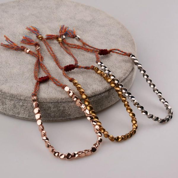

charm bracelets fashion metal irregular beads for wome men colorful braided rope adjustable yoga tibetan buddhism bead bracelet, Golden;silver