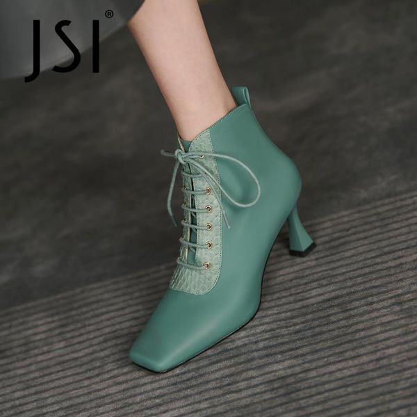 

boots jsi women's elegant dress party wedding square toe genuine leather cross-tied women shoes spring/autumn vo863, Black