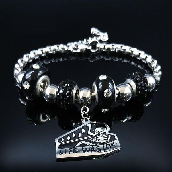 

link, chain fashion gothic coffin skull crystal stainless steel bracelets women black enamel charm bracelet jewelry bisuteria b18585