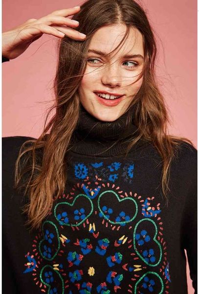 

hoodie jacket sweater of spanish jacquard d coatloose knitting base, Black