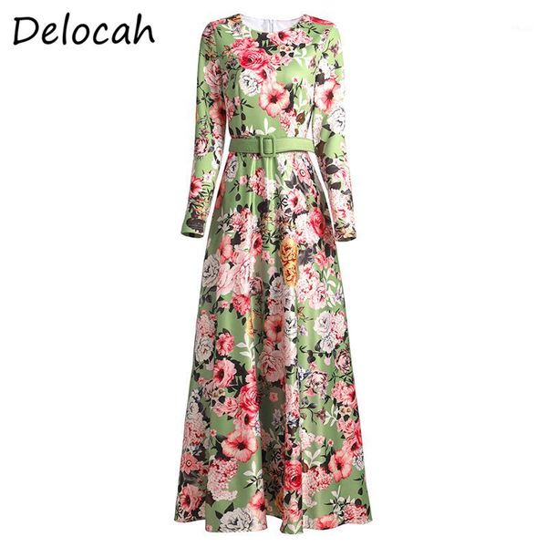 

casual dresses delocahÂ springÂ summer womenÂ dress runwayÂ fashionÂ designer long sleeve simple sashes floral printed beach holiday maxi1, Black;gray