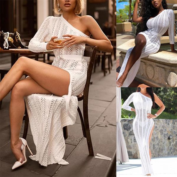 

fashion women one shoulder slit bodycon evening party club wedding long dress 593 y2, White