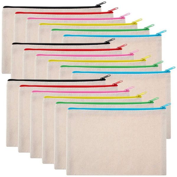 

18pcs canvas makeup bag multipurpose cosmetic travel toiletry pouch pen coin blank diy with zipper for girls pencil bags