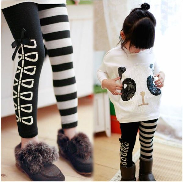 

children's sets spring baby girl sequined panda batwing sleeve loose sweater + ab striped leggings,for 2-4t, White