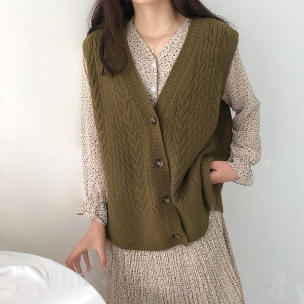 

women's vests sleeveless knitted waistcoat cardigan autumn sweet outer wear vest and korean loose v-neck sweater 2021, Black;white