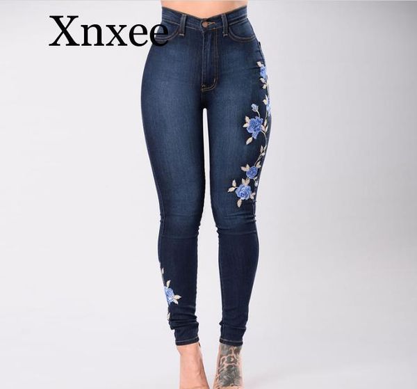

women's jeans flower denim color stretch bottoms donna skinny pants tartan shorts, Blue