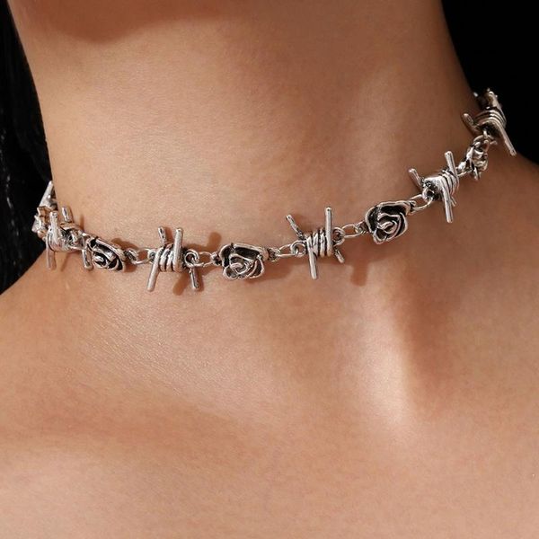 

chokers 1pc gothic antique thorns choker necklace for women fashion flower female cool gift neck jewelry accessories collar, Golden;silver