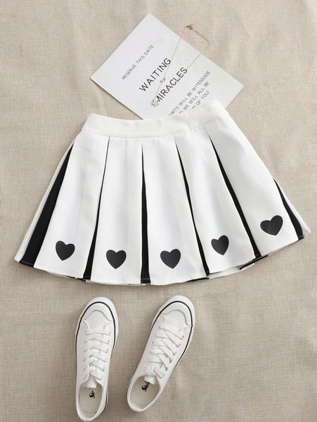 

boxy pleated heart print skirt y9t0#, Black