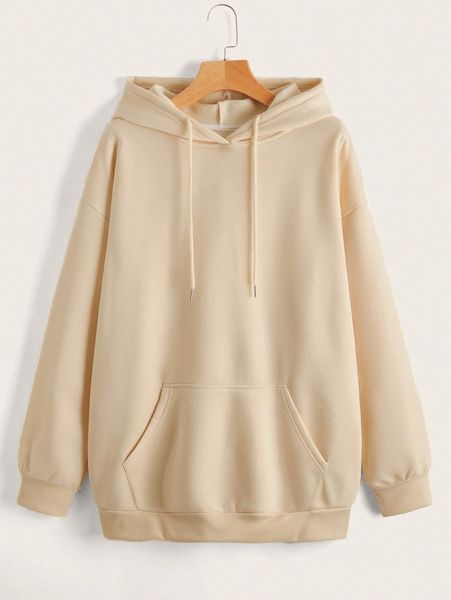 

kangaroo pocket drop shoulder drawstring thermal hoodie 77hy#, White;black