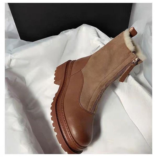

boots leather and velvet snow women 2021 winter korean fashion casual thick-soled fur one short, Black