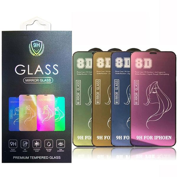 8D Spiegelschutzbrille für iPhone 14 13 12 MINI 11 Pro Max SE XR X XS 8 7 6 Beauty Tempered Glass Phone Screen mit Paket