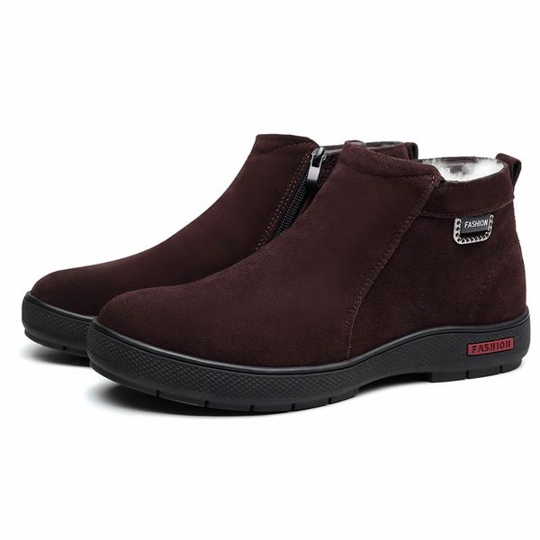 

men boots winter with fur 2022 suede leather shoes men warm casual boot male ankle snow boots, Black