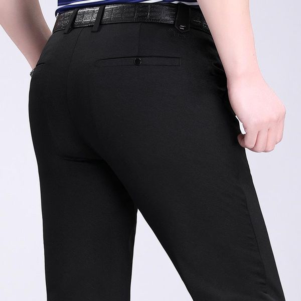 

men's pants casual summer thin straight slim middle-aged business elastic trend, Black
