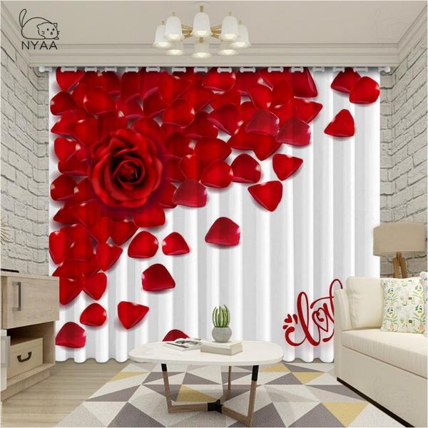 

red rose curtain 3d valentine's day gift curtains for living room modern flower bedroom blackout micro shading & drapes