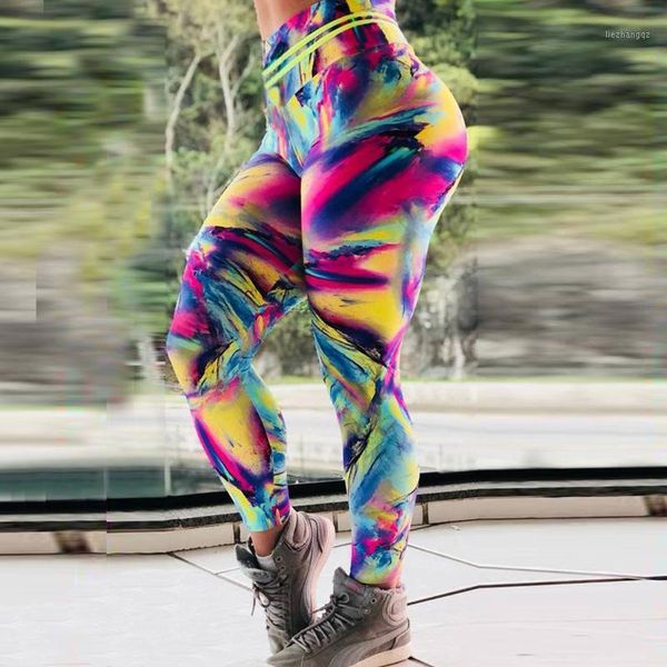 

stretchy gym tights energy rainbow print seamless leggings tummy control yoga pants high waist sport running women