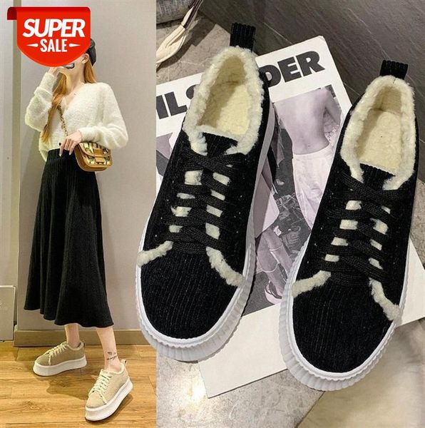 

lamb fur shoes women's amanno outer wear korean style lace-up biscuit thick-soled peas and velvet cotton #kd6n