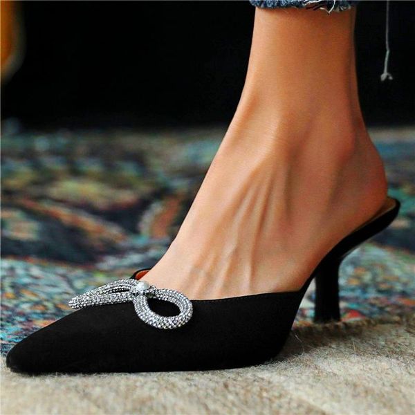 

dress shoes party slingback women's leather mules pumps pointed toe thin heel sandals nightclub 34 35 36 37 38 39 40, Black