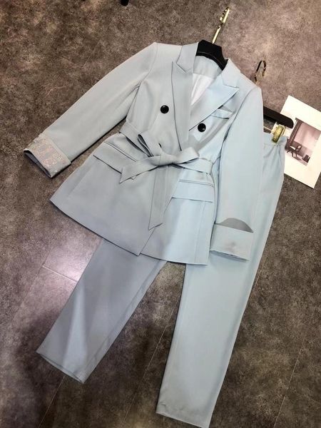 

women's two piece pants south 2021 spring fashion temperament oil drill sleeve blazer straight female z956 trouser suit, White