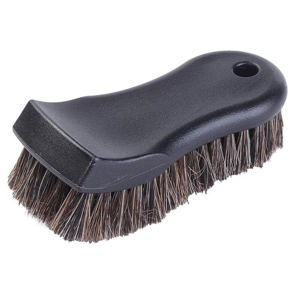 

car cleaning brush, soft horse hair detailing brush non-slip handle wash vehicle for rim chassis, radiator grille sponge