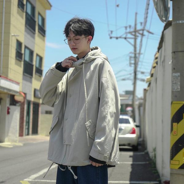 

men's jackets style japanese jacket hooded autumn retro solid color long-sleeved, Black;brown