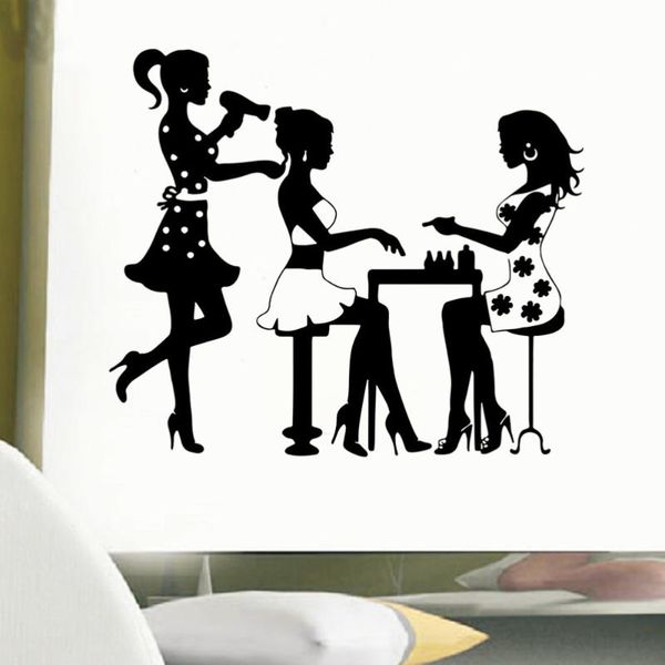 

wallpapers girl hair salon wall sticker nail art home barber shop decoration