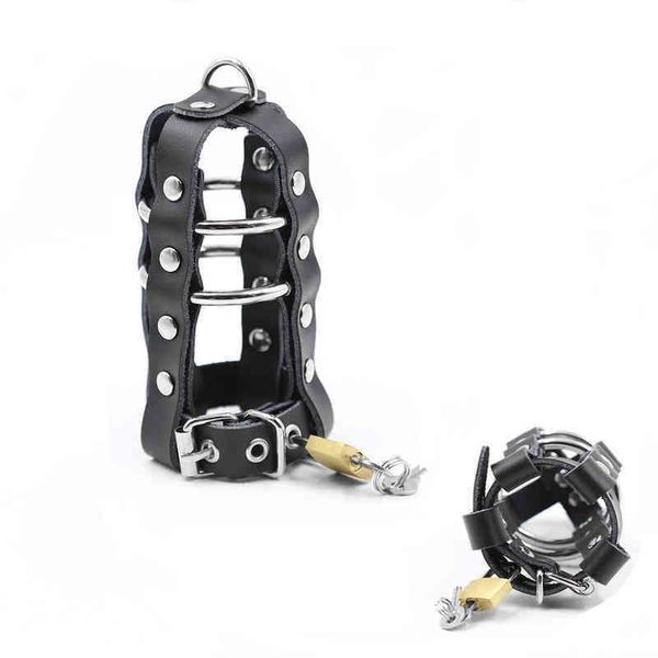 NXY Chastity Device Leather Cock Cage Penis Harness Ball Scrotum Barella Restraint Bondage Lock Maschio Gioco per adulti Sm Sex Toy for Men1221