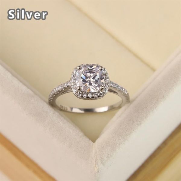 

cluster rings -selling europe and the united states s925 pure silver fashion wedding ring in platinum square ms zircon jewelry gifts, Golden;silver