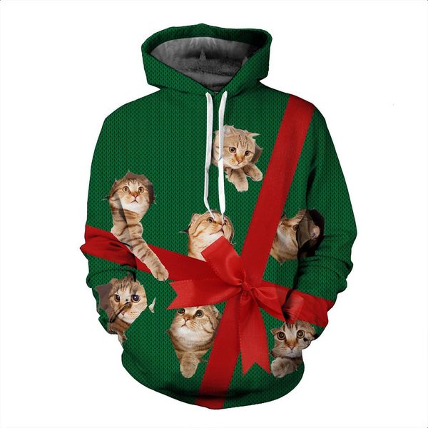 

leisure mens high fashionautumn quality / winter 2021 christmas creative cat print hoodie loose large couple, Black