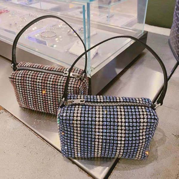 

design wanghong new style women's fashion king chain water full drill cow leather pillow one shoulder slant cross handbag, Red;black