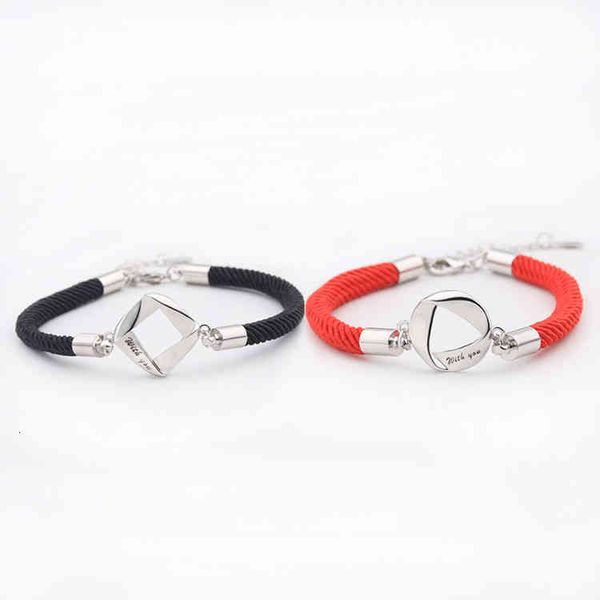 

chinese style products couple's hand decoration student's creative product square red rope trend ring mobius lettering simple and