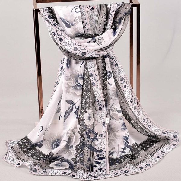

scarves women 2021 fashion chiffon hijab printed soft shawl wrap wraps scarf bufandas invierno mujer a50, Blue;gray