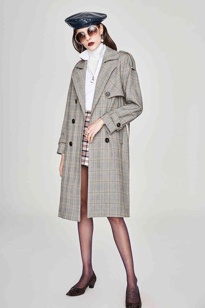 

women's trench coats female blouse actually extended double spring and fall wokg, Tan;black