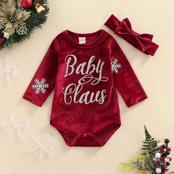 Neugeborenen Baby Weihnachten Kostüme Strampler Infant Sparkly Brief Schneeflocke Druck Langarm Overall + Stirnband Kleidung Outfits